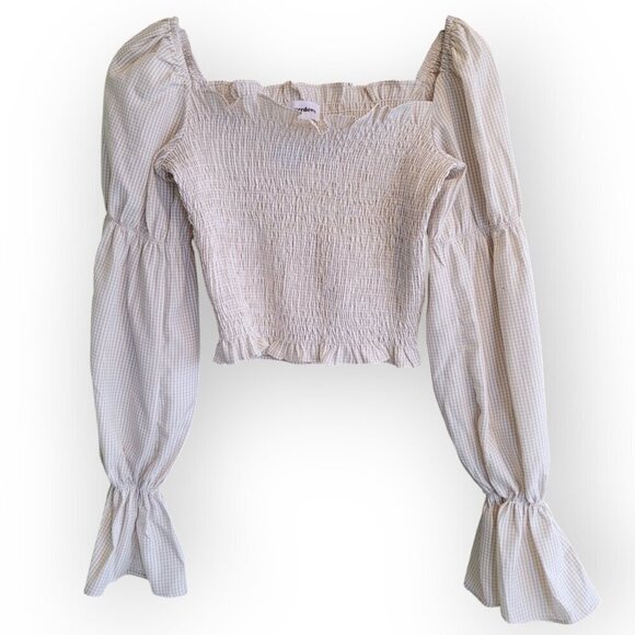 Cozy Cottagecore Gingham Off‑Shoulder Crop Blouse — Superdown XS - Picture 2 of 8